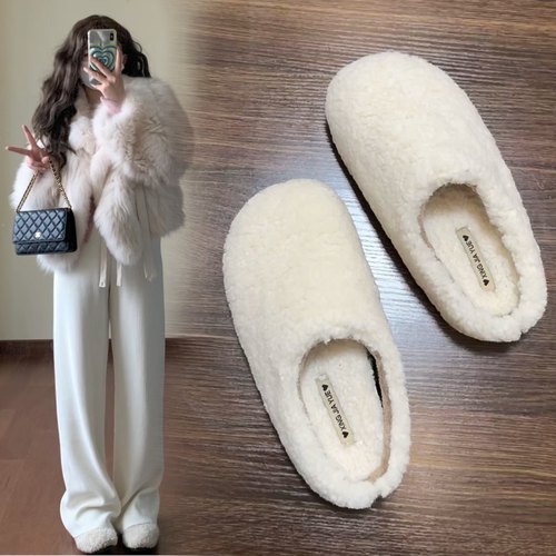 超舒服~羊羔毛包头半拖鞋