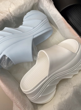 网红蓝色厚底拖鞋女外穿高跟8厘米时尚外穿eva防滑踩屎感增高拖鞋