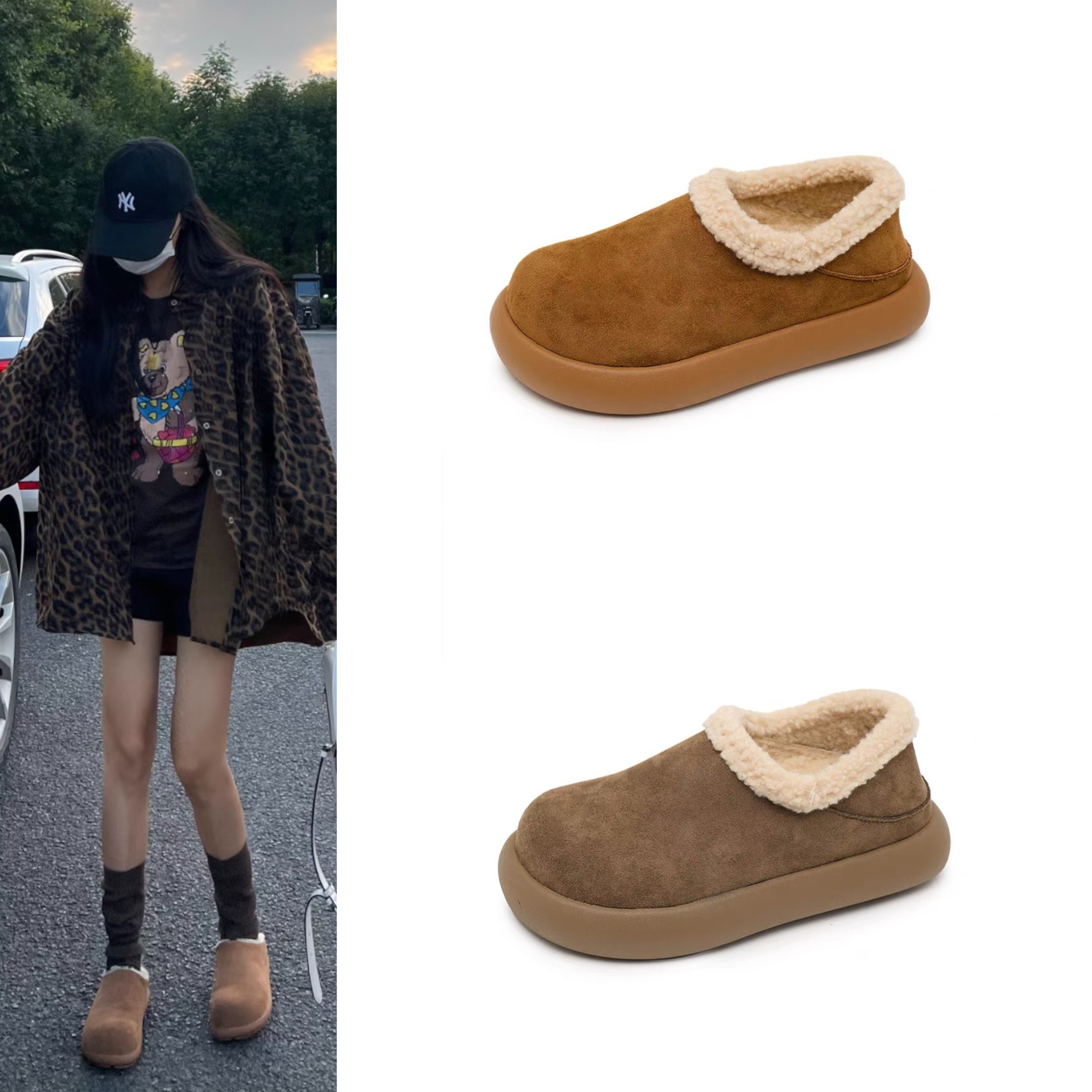 网红同款小土豆勃肯毛毛鞋厚底牛皮全包加绒加厚小土豆棉鞋雪地靴