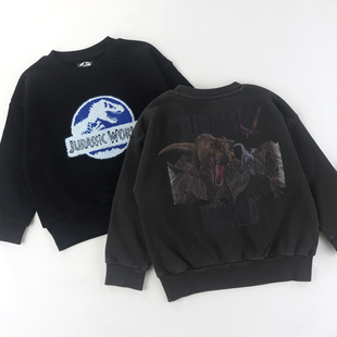 出口日单儿童纯棉毛圈卫衣男童秋冬卡通恐龙宽松套头上衣110-130