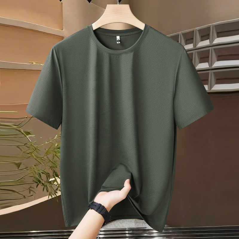 夏季速干冰丝短袖t恤男大码 宽松透气运动休闲中老年印花半袖上衣