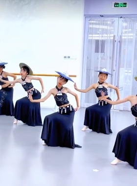 新款傣族舞蹈服装女孔雀舞表演服艺考包臀鱼尾裙少儿花腰练习裙子