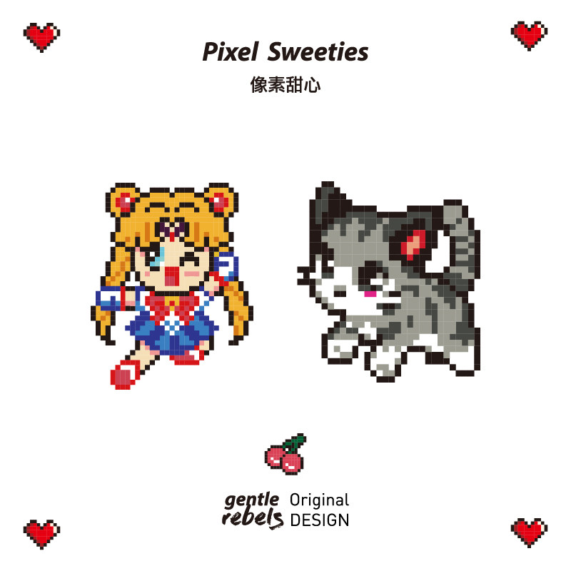 卡通纹身贴女防水逼真可爱月亮美少女水兵月露娜猫咪红心樱桃像素