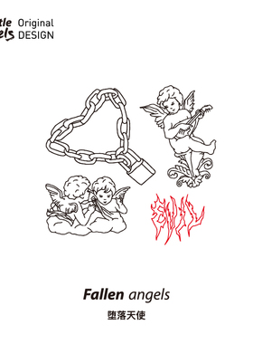 GENTLE REBELS原创纹身贴 天使恶魔极简线条暗黑小熊仿真防水持久