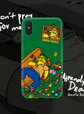 GENTLE REBELS恶搞辛普森绿色心碎涂鸦丧XR苹果iphone11pro手机壳