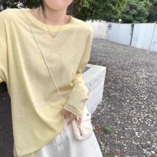 纯欲微透薄款圆领套头防晒女士春秋外套新款韩版宽松长袖外罩衫女