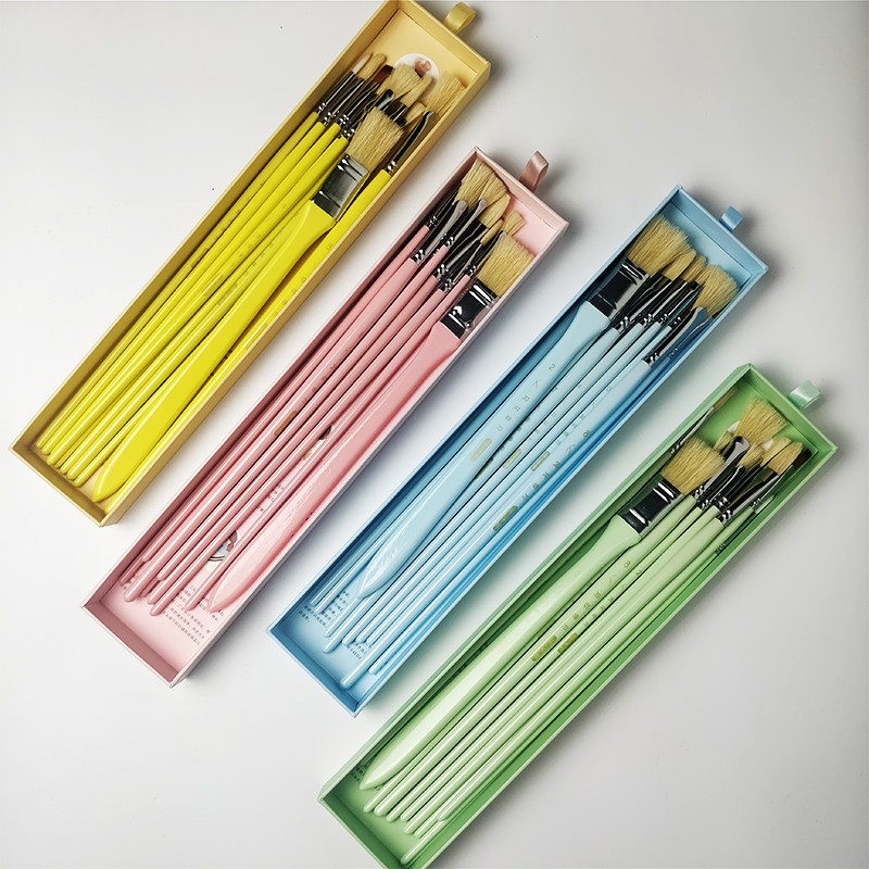 风花雪月水粉画笔套装排笔刷子扇形笔水粉笔水彩画颜料勾线10支装