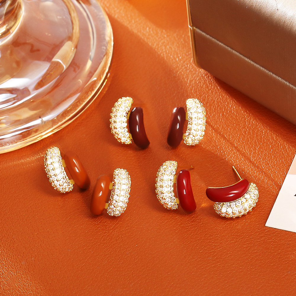 爆款美拉德安可拉红耳钉时尚高级感精致小巧秋冬耳饰女网红风饰品