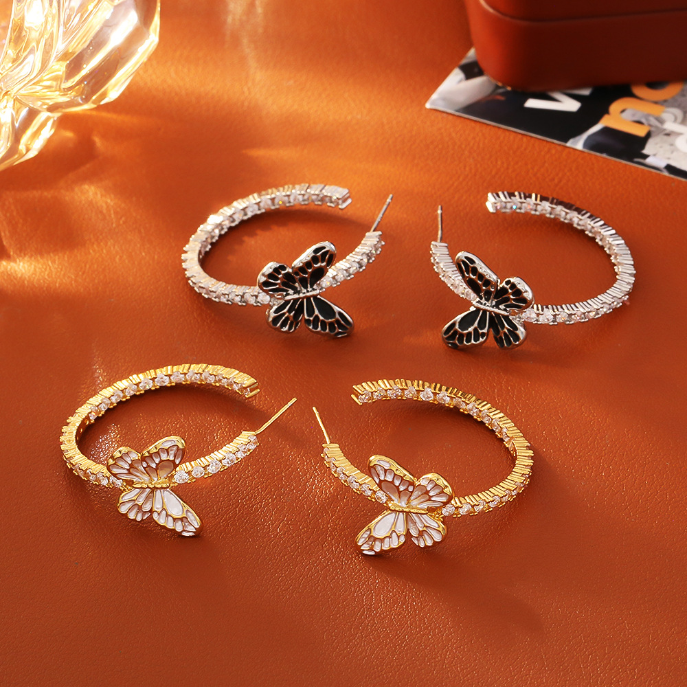 精致蝴蝶闪亮锆石耳环925银针高级感时尚立体灵动耳钉INS风耳饰