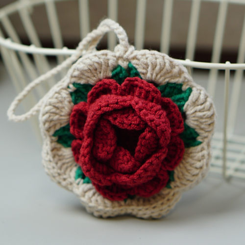 毛线编织山茶花蓝牙耳机收纳袋