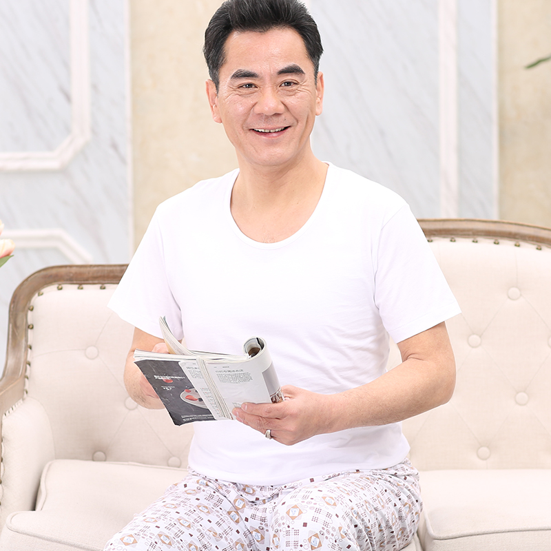 华友源 男士100%纯棉短袖T恤衫夏季薄款大码宽松全棉圆领打底汗衫