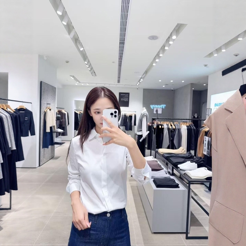 Theory通勤百搭棉混纺翻领衬衫