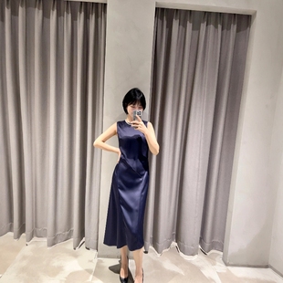 Theory三醋酯色丁布无袖长款连衣裙O0109629