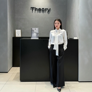 Theory通勤简约风羊毛混纺褶裥宽松长裤 P0701203高级感