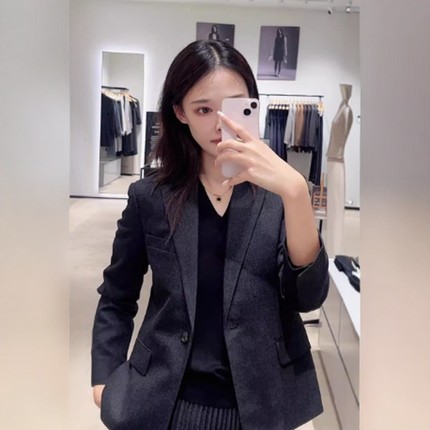 Theory羊毛混纺法兰绒一粒扣平驳领修身西装O0801101