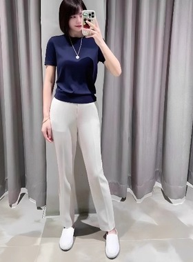 Theory三醋酯混纺垂感修身直筒九分裤K0109203