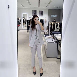 THEORY一粒扣羊毛混纺云幕灰色西装外套&西裤&连衣裙P0101109