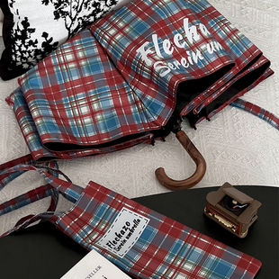 Rosy复古黑胶雨伞弯柄晴雨伞两用防晒防紫外线太阳伞手动折叠遮阳