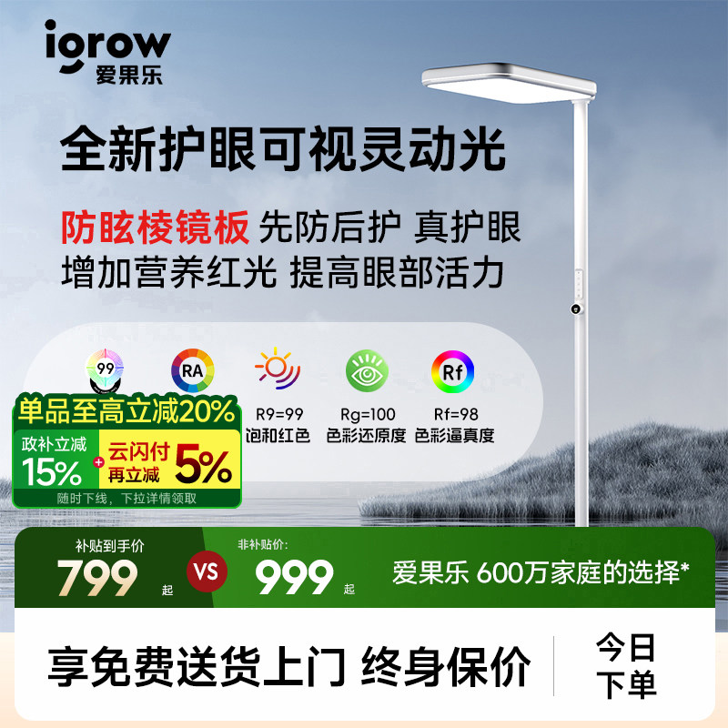 igrow爱果乐护眼大路灯学习专用台灯儿童书桌宿舍立式智能落地灯