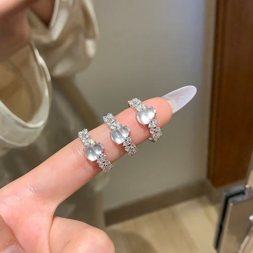 冰月•S925纯银天然水沫玉满钻活口戒指新中式简约高级小灯泡首饰