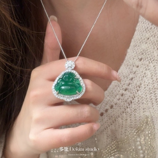 福禄绵绵 天然绿玉髓佛公新中式吊坠项链复古贵气送妈妈礼物首饰