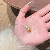 新年必Buy人造南洋金珠超亮巨显白珍珠项链小众设计简约锁骨链
