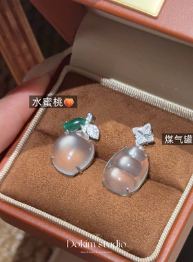 超绝小灵桃!! S925银天然水沫玉煤气罐豆子新中式项链超透玉石感