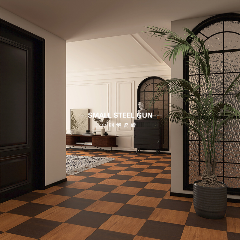 广东佛山法式奶油复古风800x800拼花格子木纹砖 客厅卧室厨房地砖