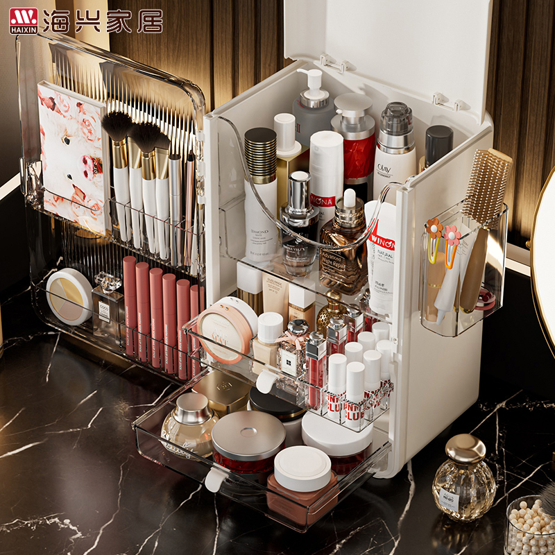 化妆品收纳盒桌面防尘收纳架大容量梳妆台护肤品口红置物架整理盒