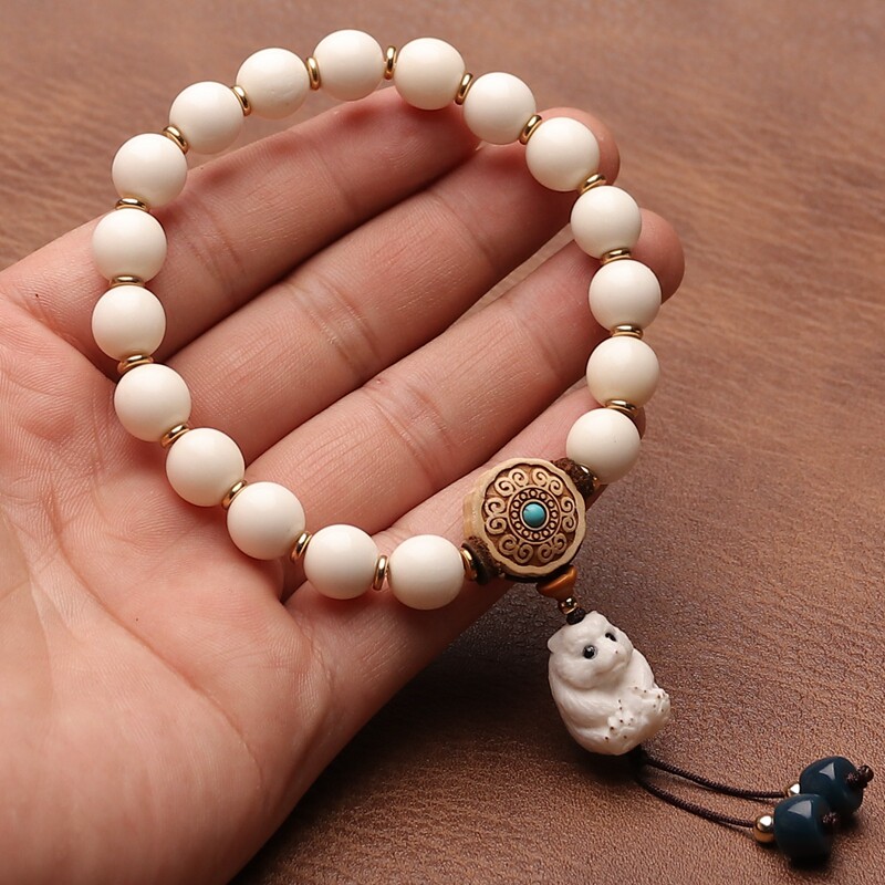 原创天然鹿角手串保真老料鹿角高瓷佛珠女士单圈手链念珠生可爱男