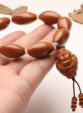 素核光柱手工抛光素串橄榄核手串财神单子文玩手把件素珠核雕怪脸
