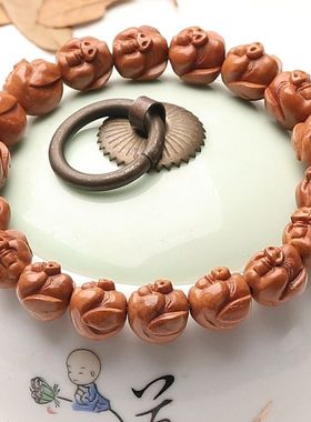 秦岭野生桃核小猪龙纹桃核手串小桃胡雕刻手链转运珠文玩可爱礼物