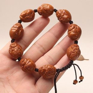 天然橄榄核小籽铁核手工雕刻八大弥勒包衣光面可爱手串文玩男女款