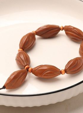 热销款三棱扭转乾坤手链雕刻橄榄核手串大籽核雕素珠素核文玩佛珠