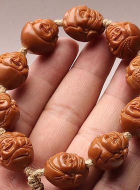 小籽铁核橄榄核雕刻百态十全十美财八大神爷文玩手串短圆成品单圈