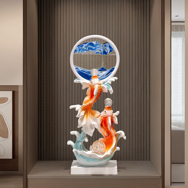 双鱼戏珠流沙画摆件客厅电视柜酒柜轻奢高档高级家居装饰品办公室,家居饰品,装饰摆件,淘宝优惠券,粉丝福利购,淘宝优惠卷
