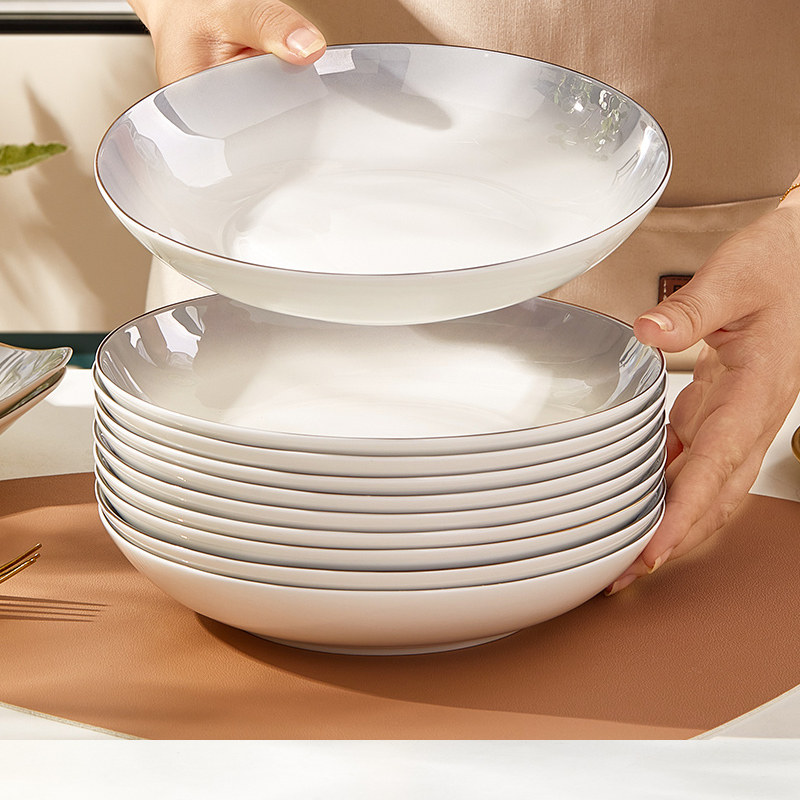 骨瓷盘子菜盘家用高档新款2024高级感金边轻奢陶瓷餐盘碟菜碗套装,餐饮具,盘,淘宝优惠券,粉丝福利购,淘宝优惠卷