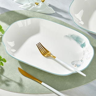 陶瓷鱼盘家用蒸鱼盘子新款2025长方形盘子餐具红烧鱼盘清蒸鲈鱼盘