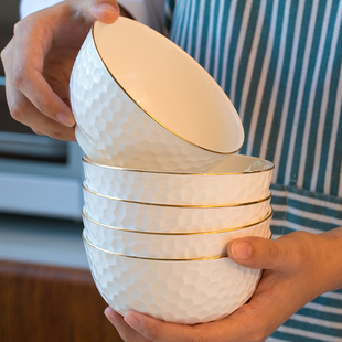 碗家用陶瓷米饭碗套装10个装创意个性北欧金边餐具骨瓷大小碗组合