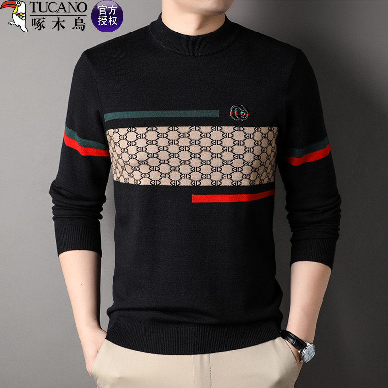 啄木鸟秋冬男士毛衣针织衫圆领套头加绒厚款中青年打底衫休闲修身,男装,针织衫/毛衣,淘宝优惠券,粉丝福利购,淘宝优惠卷