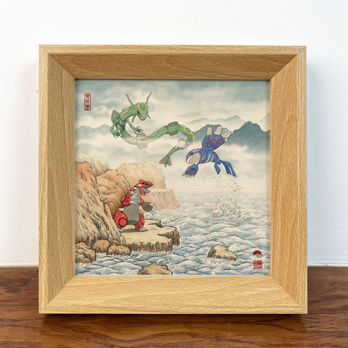 《丰缘三神》烈空坐固拉多盖欧卡中国风宝可梦创意国画喷绘装饰画