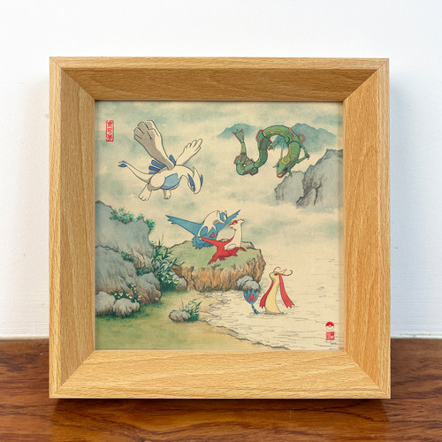 《烟江水都图》中国风宝可梦创意水墨山水新中式桌面装饰画摆台