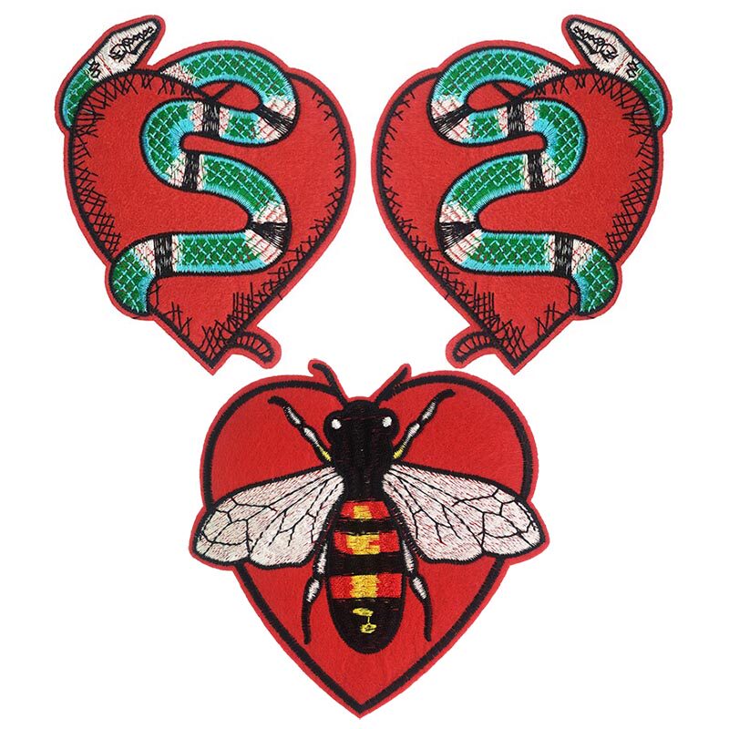 刺绣爱心形蜜蜂蛇三件套布贴补丁破洞衣服辅料装饰diy配件 有背胶