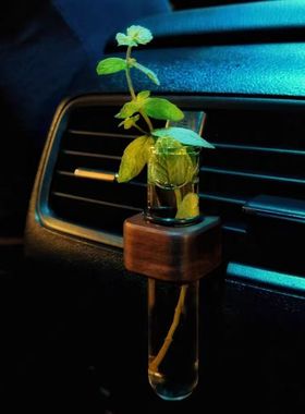 简约黑胡桃车载香薰水培试管插花植物汽车内饰花瓶空调出风口装饰