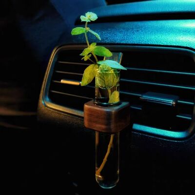 简约黑胡桃车载香薰水培试管插花植物汽车内饰花瓶空调出风口装饰