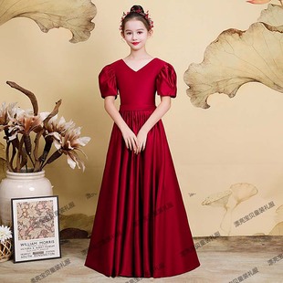 儿童高端礼服中袖女童服显瘦钢琴考级演奏礼服管弦声乐演出服长款