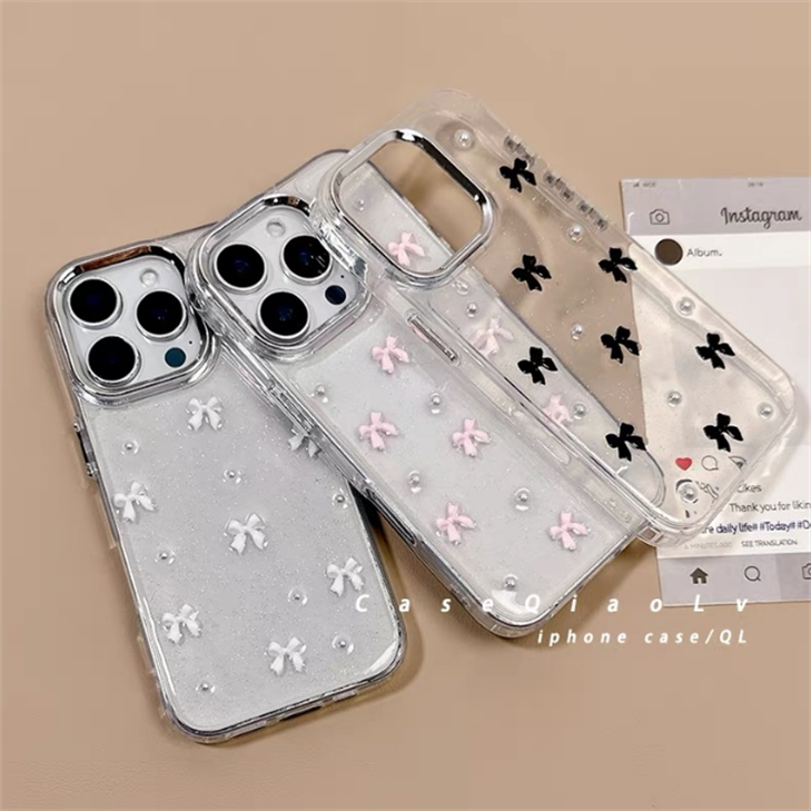 适用于 苹果 iPhone11 12 13 14+ 15+ 16+ Pro Max 手机壳 滴胶小清新闪粉防摔保护套