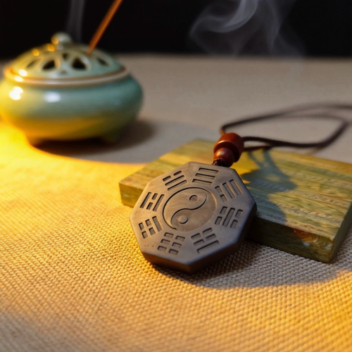 黑檀木八卦项链紫光檀太极吊坠雕刻护身符饰品道家平安护身中国风