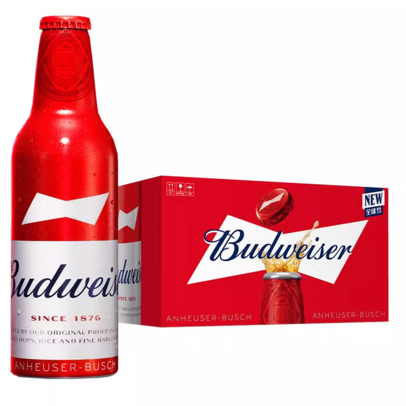 Budweiser/百威铝瓶啤酒355ml*24瓶整箱国产红瓶铝罐装啤酒