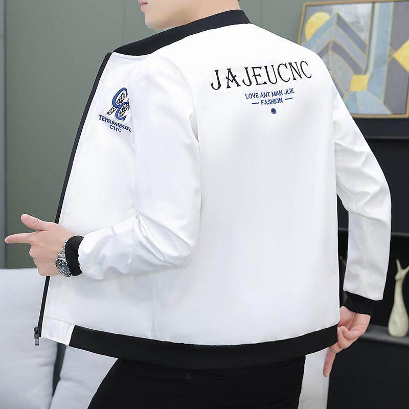 2026新款白色棒球服夹克男高端春秋百搭刺绣袖标设计青年休闲外套